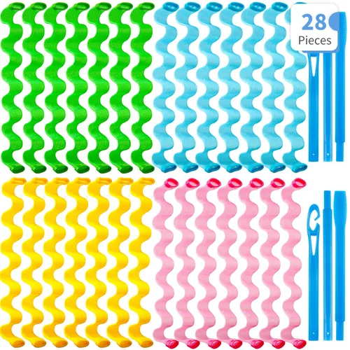 WILLBOND - 28 rizadores en espiral, sin calor, kit para rizar cabello con 2 ganchos para la mayoría de tipos de peinados
