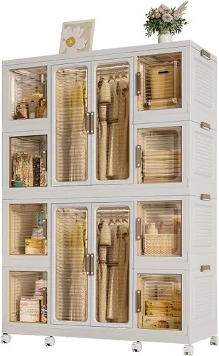 Organizador portátil de almacenamiento de armario para ropa, organizador de armario plegable de plástico con puerta magnética transparente, para