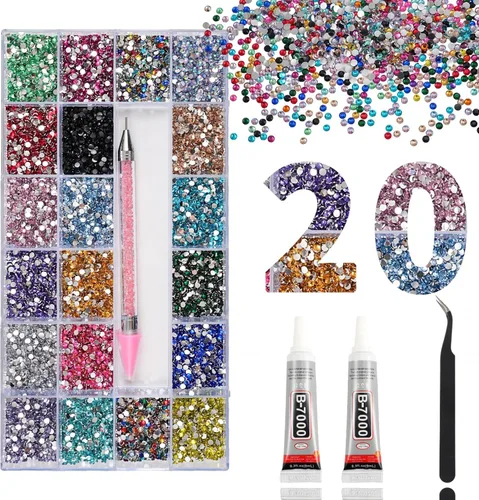 Miniatura 24 de 15000 diamantes de imitación con parte trasera plana para manualidades, cristales de colores mixtos de 0.118 pulgadas, gemas de resina con purpurina