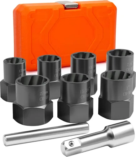 Miniatura 8 de Kit de extractor de pernos de 5 piezas, resistente, herramienta de extracción de tuercas de impacto de 1/2 pulgada, juego de extractor de tuercas