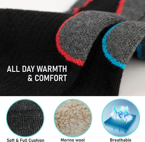 Miniatura 3 de Calcetines de esquí de lana merina, 2 pares, calcetines térmicos hasta la rodilla para snowboard, senderismo, clima frío, nieve, caza