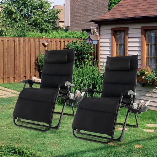 Miniatura 2 de Giantex Silla Zero Gravity con cojines de patio, silla reclinable plegable ajustable con almohada y soporte para tazas, sillón reclinable de césped