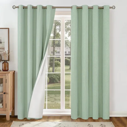 Miniatura 61 de YoungsTex - Cortinas de lino beige 100% opacas para dormitorio de 63 pulgadas de largo, cortinas cortas con aislamiento térmico y ojales