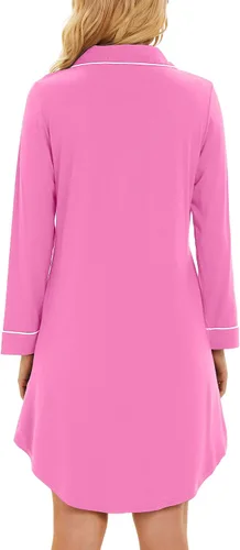 Miniatura 2 de WiWi Camisones para mujer, viscosa de bambú, suave, manga larga, camisa de dormir S-XXL