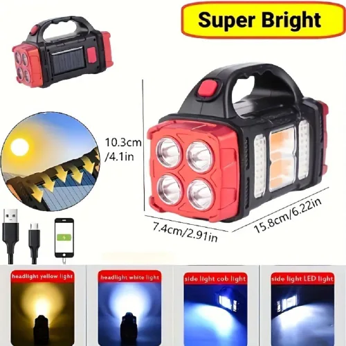 Miniatura 6 de IFTHFOUR Linterna Solar de Altos Lúmenes - Luz de Trabajo LED con USB-C Recargable, Impermeable, Linterna y Farol Multifunción para Acampar, Rojo