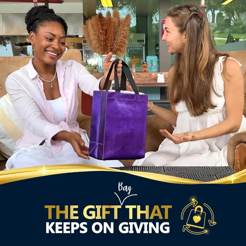 Miniatura 2 de Nush Nush Bolsas de regalo moradas de tamaño mediano – Juego de 12 bolsas de regalo reutilizables moradas con asas – Bolsa de regalo perfecta