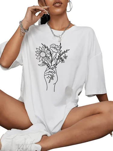 Miniatura 4 de SOLY HUX Camiseta casual de media manga con estampado floral para mujer