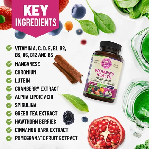 Miniatura 6 de Suplemento multimineral multivitamínico diario para mujer para energía, estado de ánimo, concentración, cabello, piel y uñas. Hecho para mujeres
