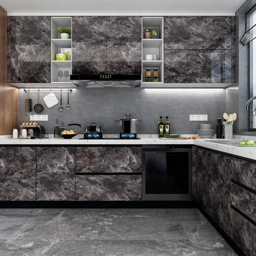 Miniatura 3 de Papel adhesivo de vinilo modelo Piedra arenisca granito, con aspecto de mármol, color negro, brillante, para decoración de pared, calcomanía, papel