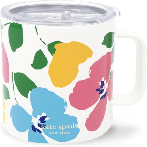 Miniatura 10 de kate spade new york Taza aislada de acero inoxidable con asa y tapa, vaso de doble pared de 16 onzas, taza de viaje de café reutilizable