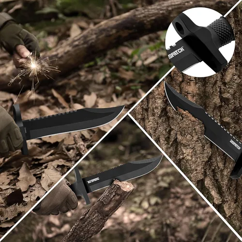 Miniatura 5 de Dispatch Cuchillo de caza de hoja fija con funda, cuchillos de supervivencia de 12 pulgadas para hombres, cuchillo táctico Bowie con mango Cuchillo