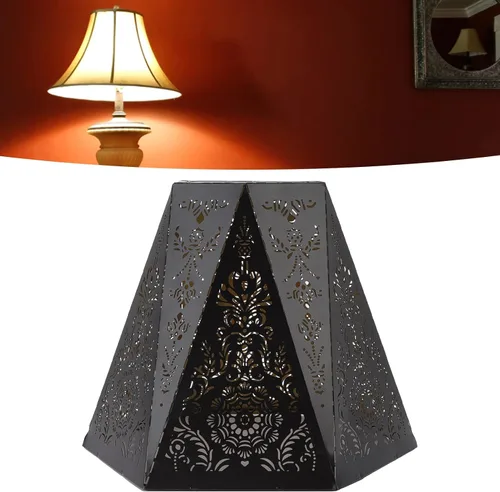 Miniatura 4 de Akozon Pantalla de lámpara moderna escandinava E27 E26 de hierro forjado hexagonal tallada para dormitorio mesita de noche Deco ion