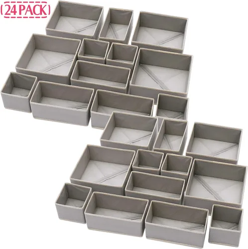 Miniatura 3 de DIOMMELL Juego de 24 cajas de almacenamiento de tela plegables para armario, aparador, cajón, cestas de tela, contenedores divisores para ropa
