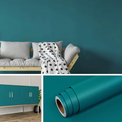 Miniatura 10 de Livelynine Papel tapiz de color verde azulado para despegar y pegar, papel de contacto verde azulado para armarios, escritorio, papel tapiz