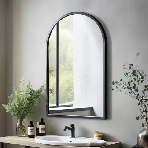 Miniatura 14 de Espejo de longitud completa, 56x22", espejo grande arqueado, espejos de cuerpo completo de panel de ventana negro para pared, espejos de pie