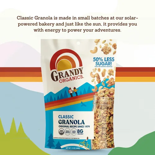 Miniatura 6 de Grandy Organics Granola clásica, cereal de granola orgánico certificado, bajo en azúcar, hecho con avena, semillas de calabaza, nueces y anacardos