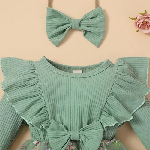 Miniatura 5 de MERSARIPHY Conjunto de mameluco de otoño para bebé niña con volantes, manga larga, a cuadros, overol con diadema