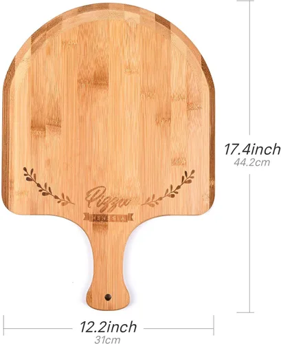 Miniatura 6 de Pala de pizza de bambú prémium de 12 pulgadas con asa, paleta de pizza de madera, tabla de cortar para frutas, verduras, queso, pan (círculo)