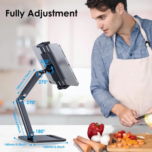 Miniatura 3 de CreaDream Soporte para tablet iPad, soporte de aluminio para tablet con base resistente para escritorio, ángulo totalmente ajustable, compatible