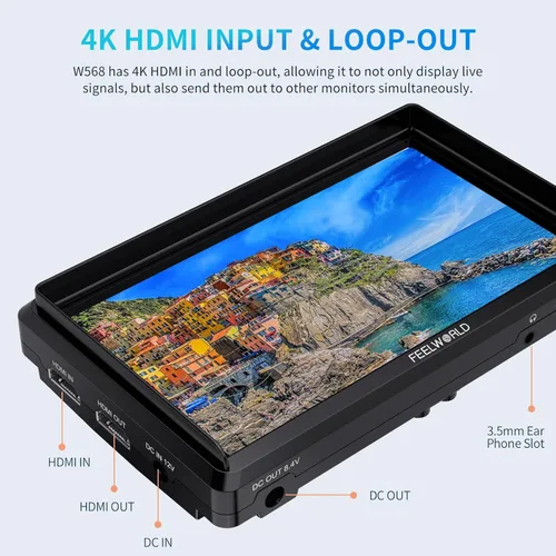 Miniatura 5 de FEELWORLD FW568 6 pulgadas FHD 450nit Cámara DSLR Monitor de campo con forma de onda LUTs Video Peaking Focus Assist 1920x1080 IPS 4K HDMI