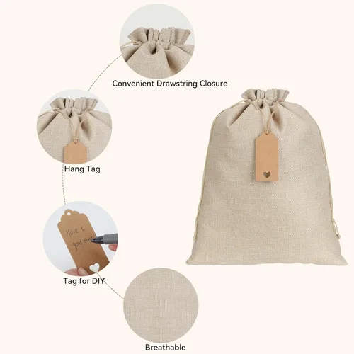Miniatura 5 de Tapleap Bolsas de arpillera con cordón – 10 bolsas de recuerdo originales de 12 x 16 pulgadas para envolver regalos, panes, vino, para graduación