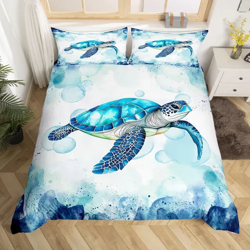 Miniatura 18 de Lindo juego de funda de edredón para niños, tamaño individual, juego de ropa de cama de dibujos animados Salamandra, ajolote océano, decoración
