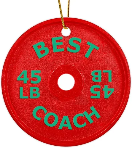 Miniatura 11 de Adorno redondo de cerámica colgante de Navidad, divertido gimnasio con mancuernas blancas de cerámica para colgar recuerdos personalizables
