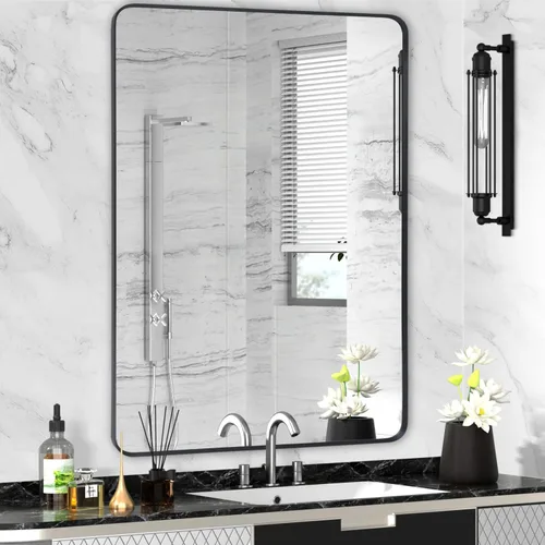 Miniatura 42 de Espejo de montaje en pared para baño, espejo rectangular de tocador rectangular con marco de metal negro cepillado (16 x 20 pulgadas, negro)