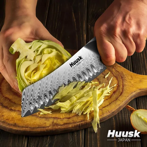 Miniatura 5 de Huusk Cuchillo japonés Santoku de 7 pulgadas, cuchillo de chef profesional para cocina con mango de resina, acero inoxidable de alto carbono