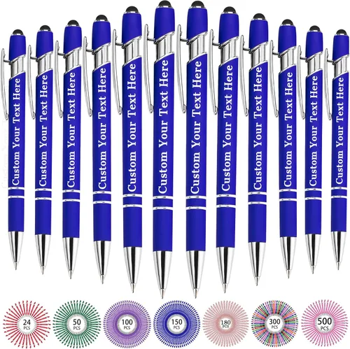 Miniatura 152 de Hasta 500 bolígrafos personalizados a granel, bolígrafo grabado personalizado con punta de lápiz capacitivo, carcasa multicolor retráctil, bolígrafo