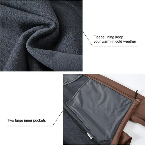 Miniatura 6 de Gopune Chaqueta Ligera de Carcasa Suave para Hombre con Forro Polar Impermeable con Capucha para Senderismo Chaqueta de Invierno