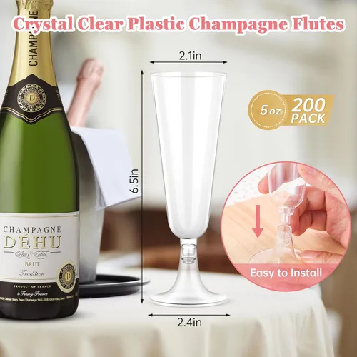 Miniatura 6 de SUREHOME Copas de champán de plástico, paquete de 200 copas de champán desechables, copas de mimosa de 5 onzas, copas de plástico transparente