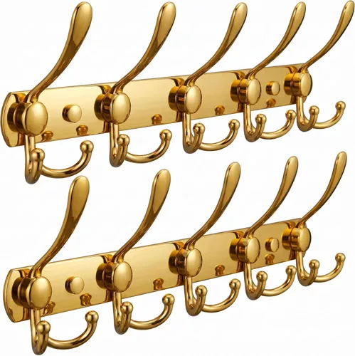 Miniatura 8 de Perchero de pared con 5 ganchos triples, acero inoxidable de 16 pulgadas – acabado mate negro, perchero resistente montado en la pared para abrigos