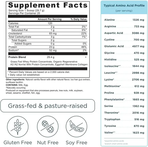Miniatura 2 de Ancient Nutrition Proteína de suero en polvo alimentada con hierba, grano de vainilla, 20 porciones + proteína en polvo de péptidos de colágeno