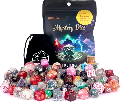 Miniatura 16 de Haxtec DND Conjunto de Dados 7 Piezas Conjunto de Dados de Resina Negro con Inclusión de Mylar Iridiscente Dados Poliédricos D&D