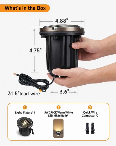 Miniatura 8 de Gardenreet - Luces de pozo LED de latón - Iluminación en tierra de bajo voltaje para todo clima, luz cableada reemplazable de 12V, bronce antiguo