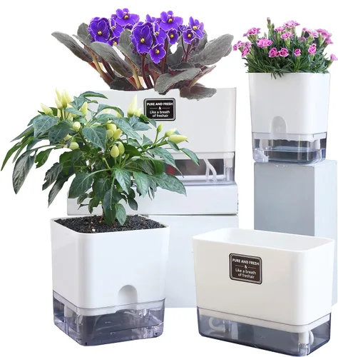 Miniatura 9 de FAMZ Macetas de autorriego para plantas de exterior, paquete de 4, adecuadas para plantas y flores de jardín de interior y exterior, caja de maceta