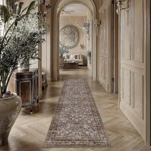Miniatura 119 de HUGEAR 8x10 Alfombras lavables a máquina color marrón para pasillo, alfombra grande de área interior, alfombra de acento floral, alfombra de pelo