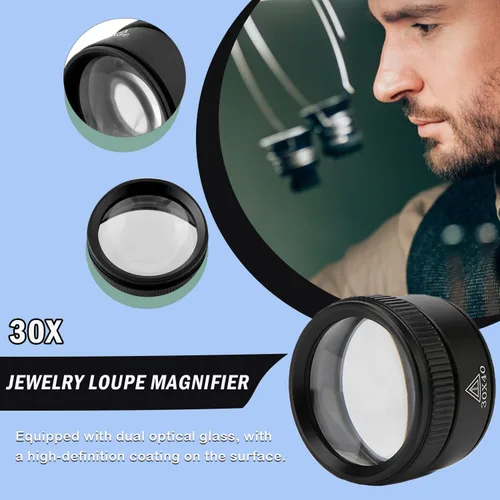 Miniatura 5 de Rongon Lupa portátil de lectura de bolsillo 30X, lupas ópticas, mini lupa de escritorio, microscopio de bucle, lente de lupa para joyero, sellos