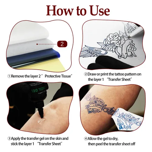 Miniatura 3 de Magic Creator - 20 piezas de papel de transferencia de tatuajes, plantillas de tatuaje de 4 capas, papel térmico Ultra HD, papel de transferencia