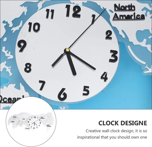 Miniatura 3 de HEALLILY Reloj de pared con mapa del mundo, mapa del mundo, reloj colgante digital que brilla en la oscuridad, suministros de pared para oficina