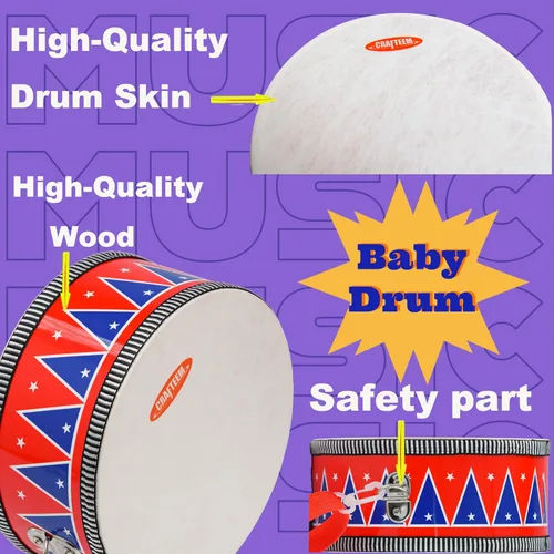 Miniatura 4 de CRAFTEEM Juego para niños pequeños – Juguete musical para bebé con campanas de muñeca, baquetas y divertido instrumento de batería para niños