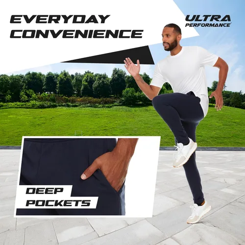 Miniatura 3 de Ultra Performance 3 Pack Mens Fleece Wide Leg Sweatpants with Pockets, Open Bottom Workout Sweatpants for Men