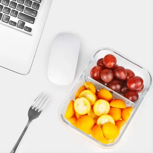 Miniatura 5 de Contenedores de preparación de comidas, 2 compartimentos con cuencos de vidrio con tapas, recipientes de almacenamiento de alimentos, recipientes