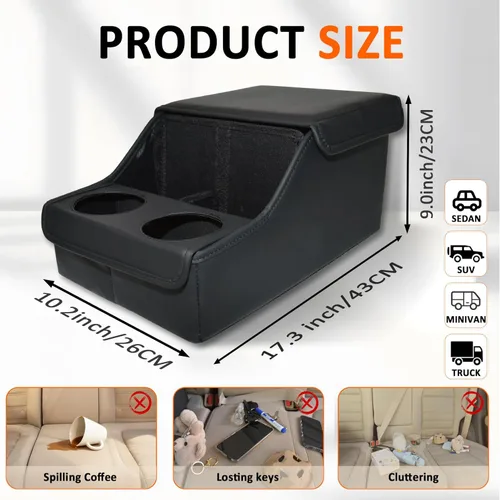 Miniatura 5 de Organizador de asiento trasero para automóvil, organizador de asiento medio con 4 compartimentos de almacenamiento, 2 portavasos, asiento trasero