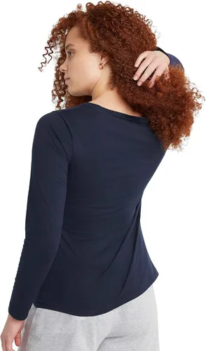 Miniatura 2 de Hanes Camiseta de algodón de manga larga para mujer, camiseta ligera con cuello redondo para mujer, ajuste moderno