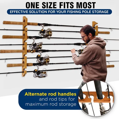 Miniatura 6 de Rush Creek Creations 8 Fishing Rod Wall or Ceiling Storage Rack, Vertical or Horizontal Holder for Garage, 8 Rod and Reel Combo Capacity