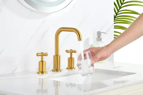 Miniatura 3 de Grifo de baño generalizado de dos manijas, grifos de baño para fregadero de 3 agujeros con drenaje emergente push up, 2 manijas, grifo de fregadero