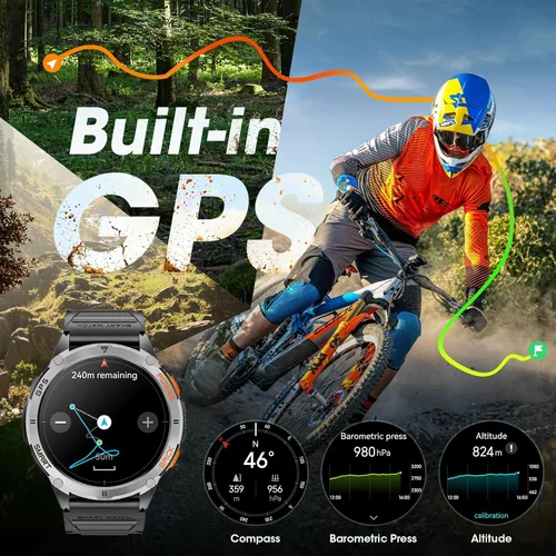Miniatura 2 de Relojes inteligentes militares para hombres con GPS, reloj inteligente AMOLED Bluetooth de 1.43 pulgadas con linterna LED, reloj inteligente