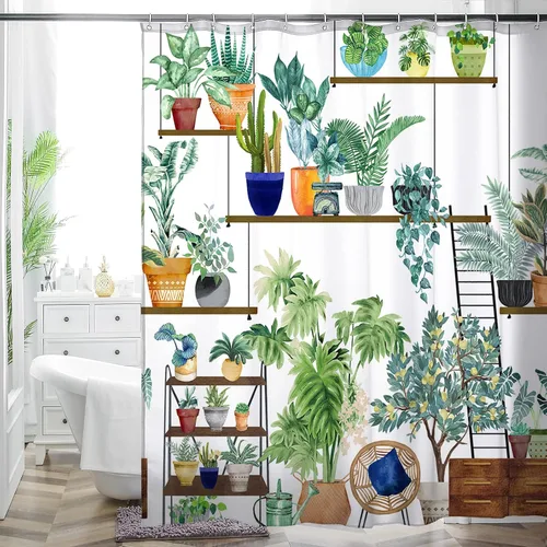 Miniatura 22 de HMS Happy Memories Cortina de Ducha con Estampado Floral Bohemio de Planta Boho, Tela de Poliéster para Decoración de Baño 72 x 72 Pulgadas